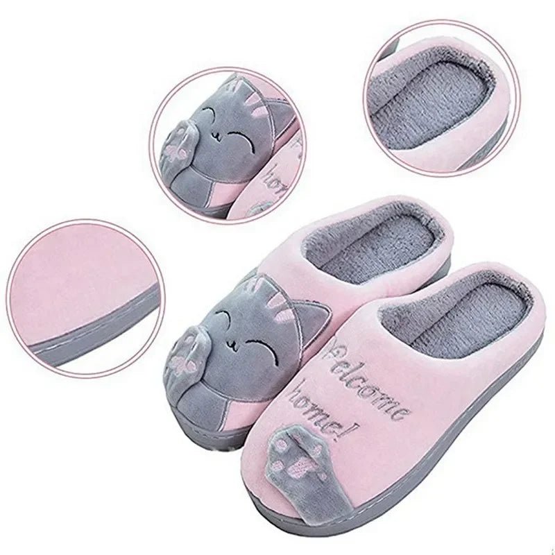 Women Winter Warm Slippers Cartoon Cat Shoes Furry Plush Slides Round $31.99 Dana Fashion Color: Brown Shoe Size: 44-45 Shoes Type: Home Cotton Shoes Applicable Place: Indoor Upper Material: Cotton Fabric Closure Type: Pull On Heel Height: Flat (≤1cm) Hig