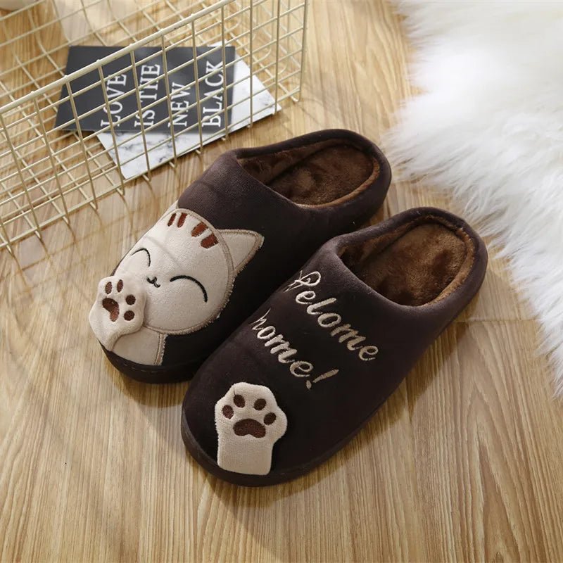 Women Winter Warm Slippers Cartoon Cat Shoes Furry Plush Slides Round $31.99 Dana Fashion Color: Brown Shoe Size: 44-45 Shoes Type: Home Cotton Shoes Applicable Place: Indoor Upper Material: Cotton Fabric Closure Type: Pull On Heel Height: Flat (≤1cm) Hig