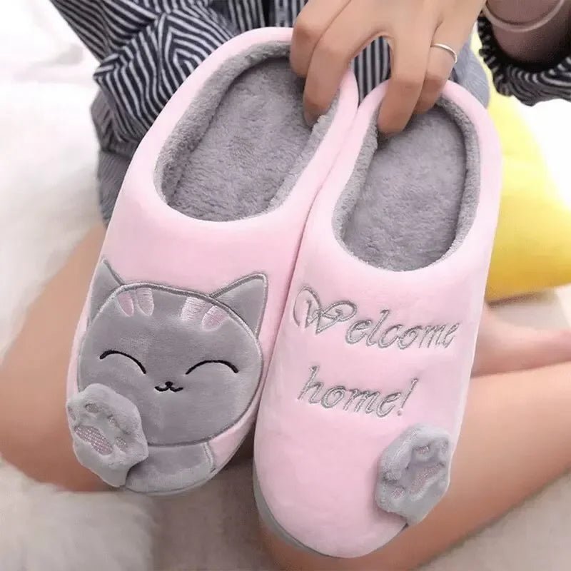 Women Winter Warm Slippers Cartoon Cat Shoes Furry Plush Slides Round $31.99 Dana Fashion Color: Brown Shoe Size: 44-45 Shoes Type: Home Cotton Shoes Applicable Place: Indoor Upper Material: Cotton Fabric Closure Type: Pull On Heel Height: Flat (≤1cm) Hig