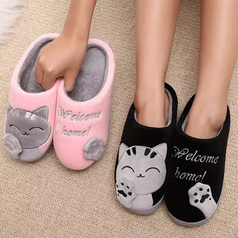Women Winter Warm Slippers Cartoon Cat Shoes Furry Plush Slides Round $31.99 Dana Fashion Color: Brown Shoe Size: 44-45 Shoes Type: Home Cotton Shoes Applicable Place: Indoor Upper Material: Cotton Fabric Closure Type: Pull On Heel Height: Flat (≤1cm) Hig