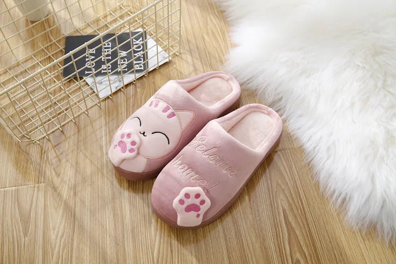 Women Winter Warm Slippers Cartoon Cat Shoes Furry Plush Slides Round $31.99 Dana Fashion Color: Brown Shoe Size: 44-45 Shoes Type: Home Cotton Shoes Applicable Place: Indoor Upper Material: Cotton Fabric Closure Type: Pull On Heel Height: Flat (≤1cm) Hig