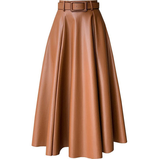 Women's A- Line High Waist Leather Skirt Midi Skirt $54.50 Dana Fashion Color: Black Size: L Women's clothing Product information: Fabric name: sheepskin Skirt type: umbrella skirt Color: brown, black, green, chocolate Elastic: medium elastic Main fabric