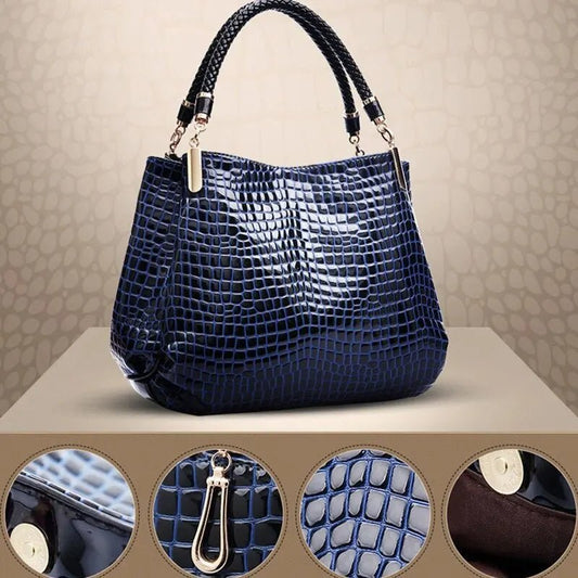 Women's Bag Large Capacity Tote Daily Commute Women's Shoulder Bag Crocodile Print Bright Face Handbag Shopping $79.00 Dana Fashion Color: Black Women's Bags Size: 36*11*29cm Main Material: PU