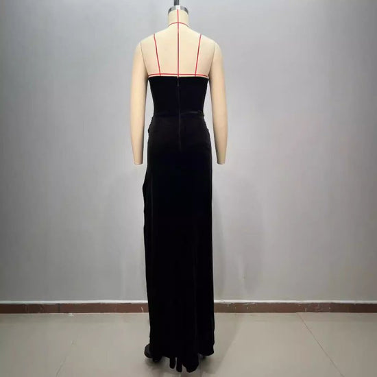 Women's Black Bandeau Slim-fit Hot Drilling Long Dress $261.88 Dana Fashion Color: Black Size: L Women's clothing Product information: Fabric name: Polyester Color: Black Sleeve type: sleeveless Size: S,M,L Style type: temperament commute Skirt Category: