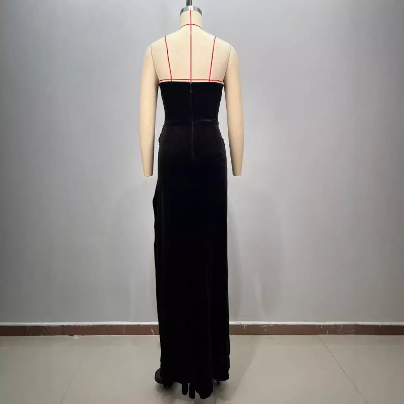 Women's Black Bandeau Slim-fit Hot Drilling Long Dress $261.88 Dana Fashion Color: Black Size: L Women's clothing Product information: Fabric name: Polyester Color: Black Sleeve type: sleeveless Size: S,M,L Style type: temperament commute Skirt Category: