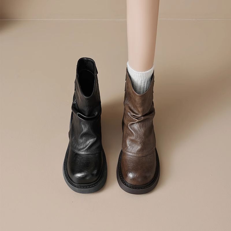 Women's British Style All-match Fashion Short Boots $44.50 Dana Fashion Color: Black Size: 35 Women's shoes Product information: Pattern: solid color Color: Black L, Brown Heel height: mid heel (3-5CM) Socks length: low tube Heel shape: Wedge Size: 35, 36