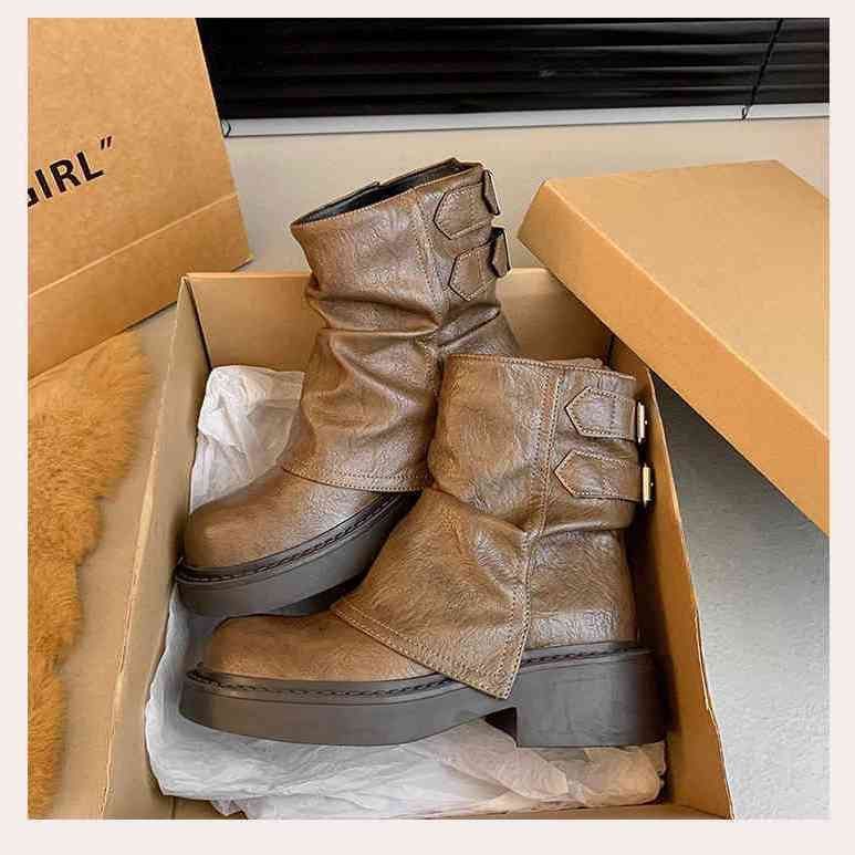 Women's British Style All-match Fashion Short Boots $44.50 Dana Fashion Color: Black Size: 35 Women's shoes Product information: Pattern: solid color Color: Black L, Brown Heel height: mid heel (3-5CM) Socks length: low tube Heel shape: Wedge Size: 35, 36