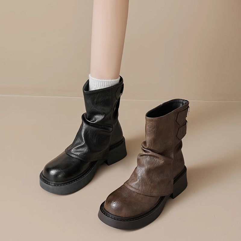 Women's British Style All-match Fashion Short Boots $44.50 Dana Fashion Color: Black Size: 35 Women's shoes Product information: Pattern: solid color Color: Black L, Brown Heel height: mid heel (3-5CM) Socks length: low tube Heel shape: Wedge Size: 35, 36