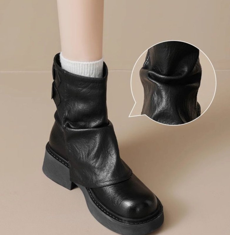 Women's British Style All-match Fashion Short Boots $44.50 Dana Fashion Color: Black Size: 35 Women's shoes Product information: Pattern: solid color Color: Black L, Brown Heel height: mid heel (3-5CM) Socks length: low tube Heel shape: Wedge Size: 35, 36