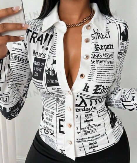 Women's Casual Daily Full Print Front Button Long Sleeve Shirt $21.99 Dana Fashion Color: Black Size: 2XL Women's clothing Fabric: Medium Stretch Material: Fabric Composition: 95% Polyester, 5% Elastane Care Instructions: Machine wash, do not dry clean,wa