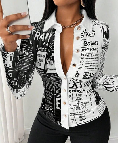 Women's Casual Daily Full Print Front Button Long Sleeve ShirtDana FashionDana FashionWomen's Casual Daily Full Print Front Button Long Sleeve Shirt