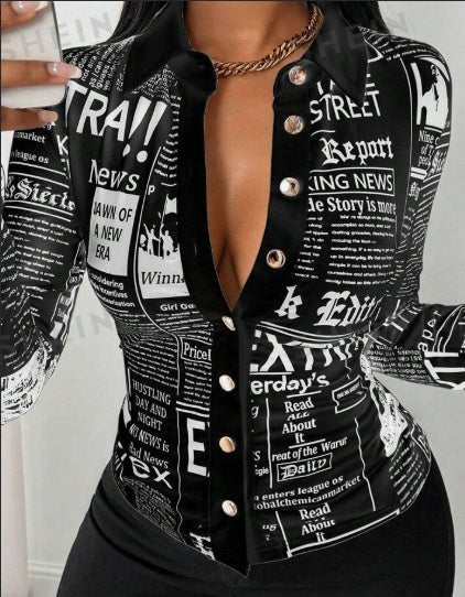 Women's Casual Daily Full Print Front Button Long Sleeve ShirtDana FashionDana FashionWomen's Casual Daily Full Print Front Button Long Sleeve Shirt