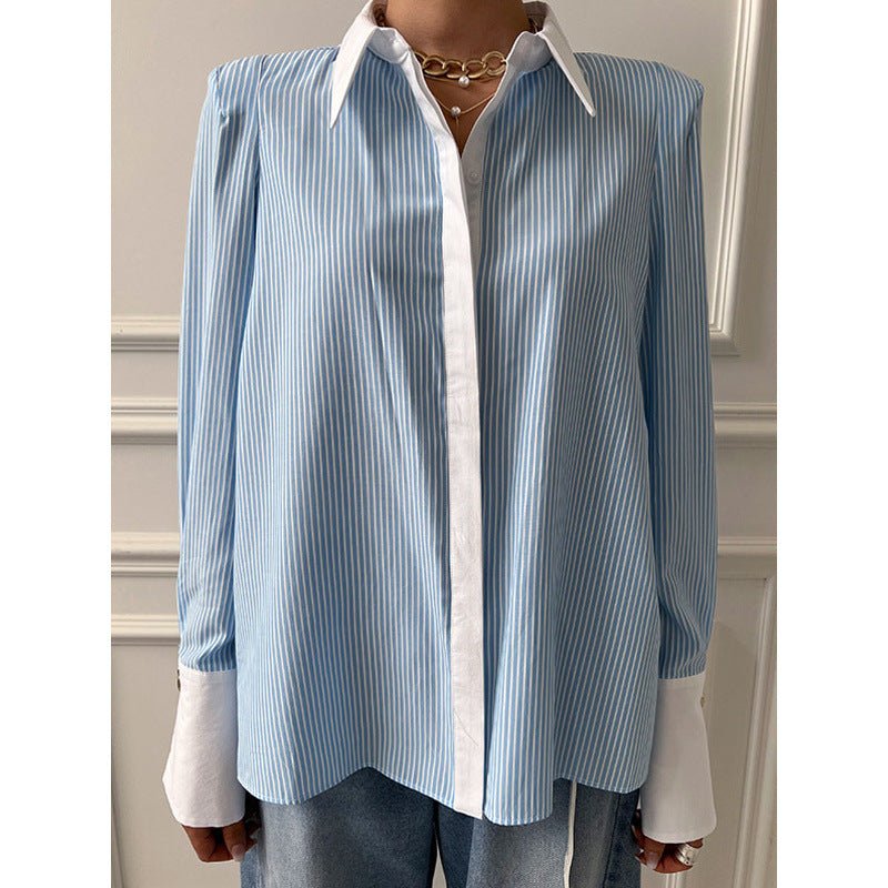 Women's Casual Printed Patchwork Long Sleeves Striped ShirtDana FashionDana FashionWomen's Casual Printed Patchwork Long Sleeves Striped Shirt