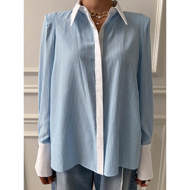 Women's Casual Printed Patchwork Long Sleeves Striped Shirt $59.50 Dana Fashion Color: Blue Size: Free Size Women's clothing Product information: Pattern: stripes Color: black, blue, pink Sleeve type: shirt sleeve Size: free size Length: normal (50cm Gend