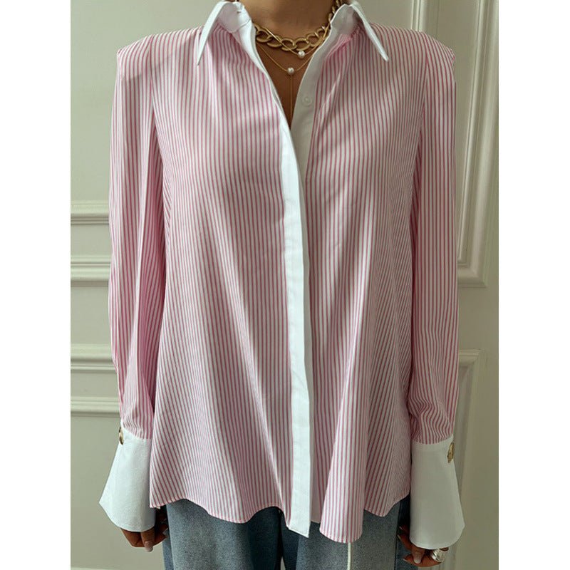 Women's Casual Printed Patchwork Long Sleeves Striped ShirtDana FashionDana FashionWomen's Casual Printed Patchwork Long Sleeves Striped Shirt