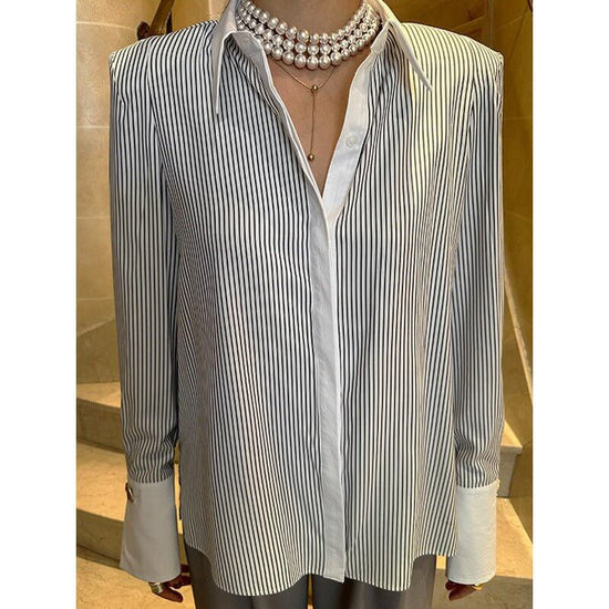Women's Casual Printed Patchwork Long Sleeves Striped Shirt $59.50 Dana Fashion Color: Black Size: Free Size Women's clothing Product information: Pattern: stripes Color: black, blue, pink Sleeve type: shirt sleeve Size: free size Length: normal (50cm Gen