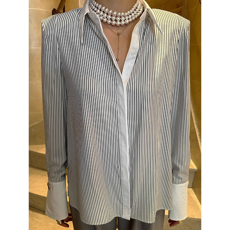 Women's Casual Printed Patchwork Long Sleeves Striped ShirtDana FashionDana FashionWomen's Casual Printed Patchwork Long Sleeves Striped Shirt