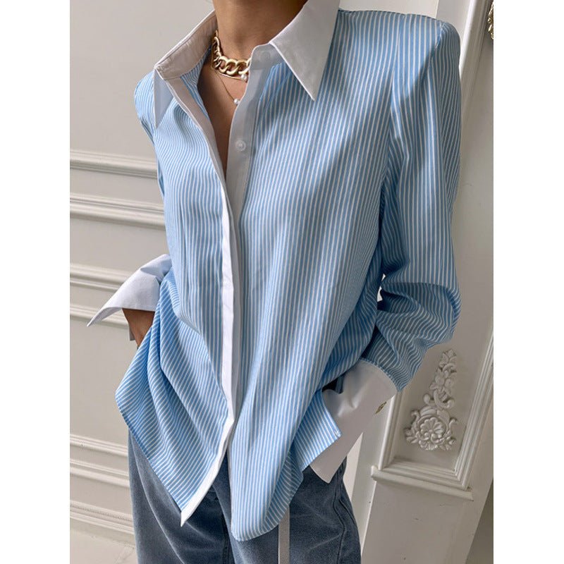 Women's Casual Printed Patchwork Long Sleeves Striped ShirtDana FashionDana FashionWomen's Casual Printed Patchwork Long Sleeves Striped Shirt