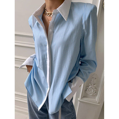 Women's Casual Printed Patchwork Long Sleeves Striped ShirtDana FashionDana FashionWomen's Casual Printed Patchwork Long Sleeves Striped Shirt