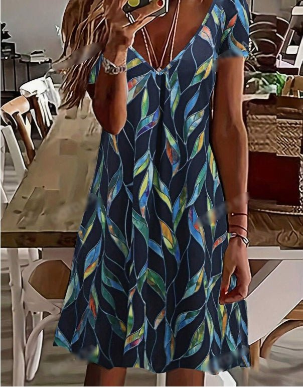 Women'S Casual Resort V-Neck Leaf Print Short-Sleeved Dress $22.45 Dana Fashion Color: Navy Blue Size: 2XL Women's clothing خط العنق: رقبة على شكل حرف V نوع الأكمام: كم عادي النمط: كاجوال النوع:خط A خط الخصر: طبيعي شكل الحاشية: متسع اللون:متعدد الألوان نو