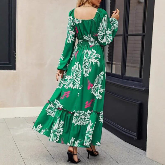 Women's Clothing Fashion Vacation V-neck Backless Print Dress $35.90 Dana Fashion Color: Green Size: L Women's clothing Product information: Pattern: Printing Color: green Waist type: high waist Size: S,M,L,XL Combination form: Single piece Popular elemen