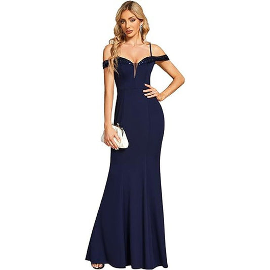 Women's Clothing Off-neck Sling Evening Long Dress $169.00 Dana Fashion Color: Black Size: US10 Women's clothing Product information: Applicable scenario: Wedding Color: wine red, black, navy blue Main fabric composition: Polyester Size: US2,US4,US6,US8,U