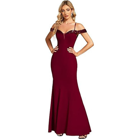 Women's Clothing Off-neck Sling Evening Long Dress $169.00 Dana Fashion Color: Black Size: US10 Women's clothing Product information: Applicable scenario: Wedding Color: wine red, black, navy blue Main fabric composition: Polyester Size: US2,US4,US6,US8,U