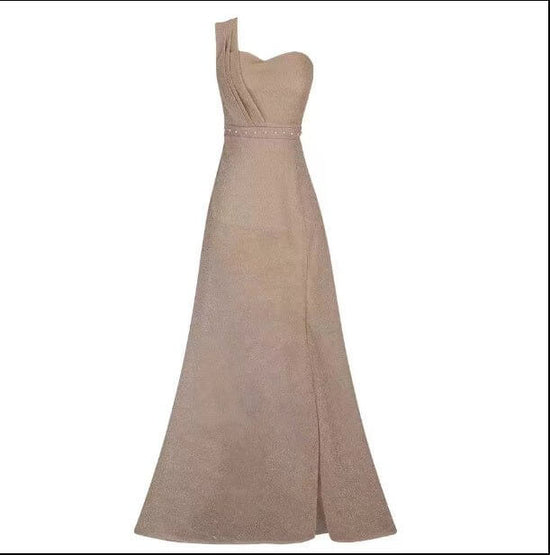 Women's Clothing One-shoulder Sleeveless Bronzing Split Dress $39.50 Dana Fashion Color: Gold size: 2XL Women's clothing Product information: Pattern: solid color Skirt type: A- line skirt Color: pink, red, gold, purple, black, blue, rose gold Waist Type: