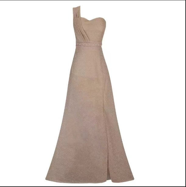 Women's Clothing One-shoulder Sleeveless Bronzing Split Dress $39.50 Dana Fashion Color: Gold size: 2XL Women's clothing Product information: Pattern: solid color Skirt type: A- line skirt Color: pink, red, gold, purple, black, blue, rose gold Waist Type: