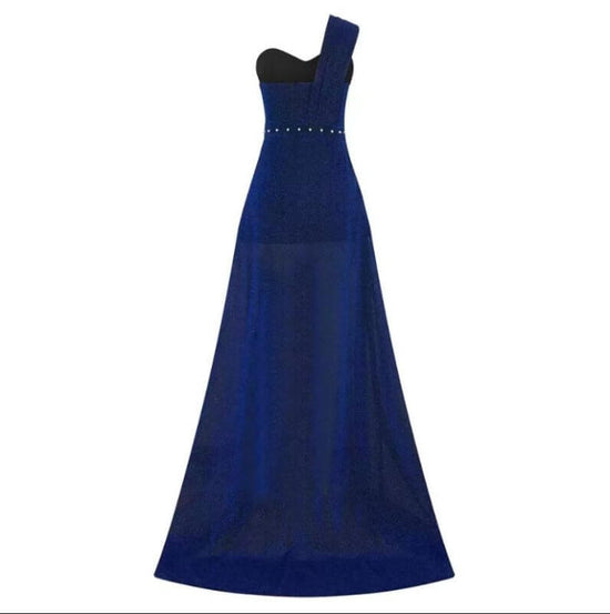 Women's Clothing One-shoulder Sleeveless Bronzing Split Dress $39.50 Dana Fashion Color: Blue size: 2XL Women's clothing Product information: Pattern: solid color Skirt type: A- line skirt Color: pink, red, gold, purple, black, blue, rose gold Waist Type:
