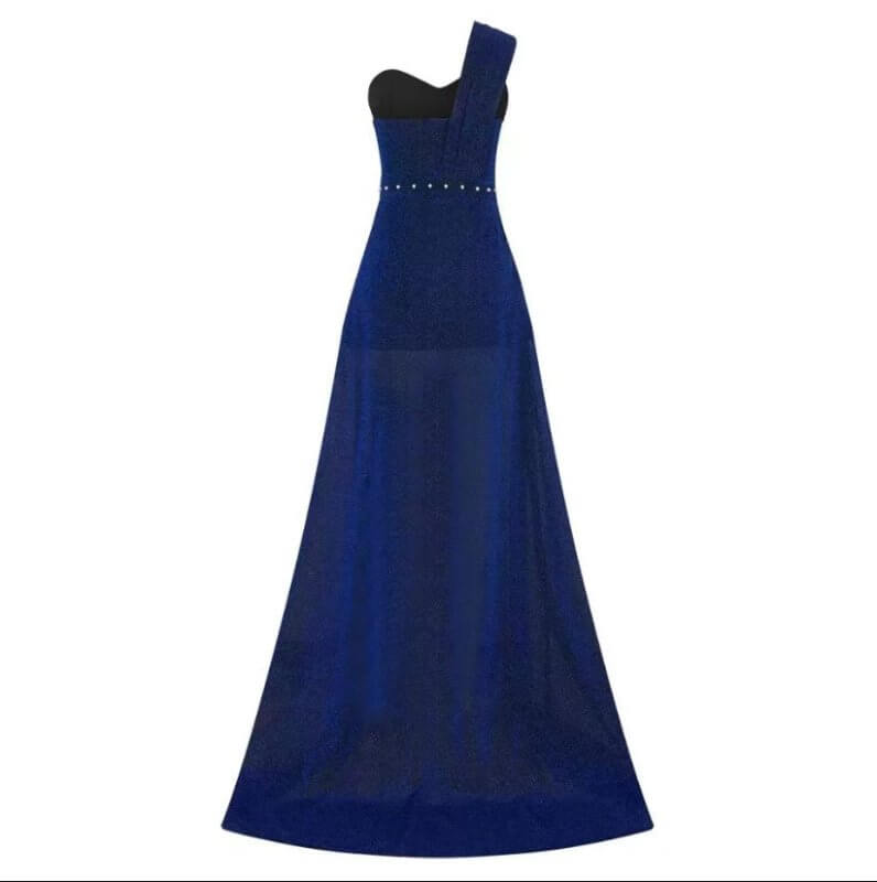 Women's Clothing One-shoulder Sleeveless Bronzing Split Dress $39.50 Dana Fashion Color: Blue size: 2XL Women's clothing Product information: Pattern: solid color Skirt type: A- line skirt Color: pink, red, gold, purple, black, blue, rose gold Waist Type: