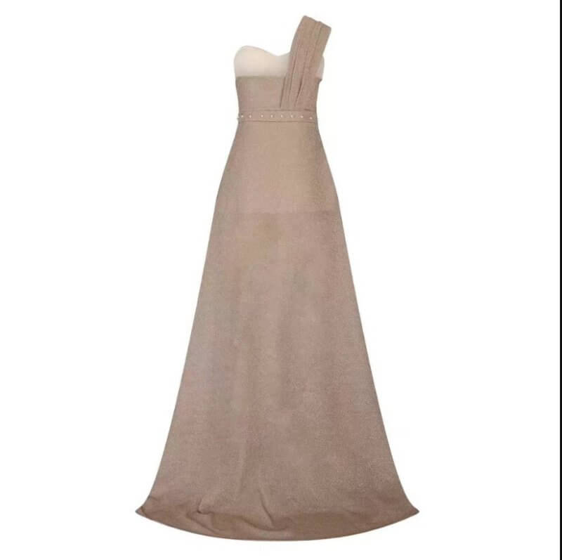 Women's Clothing One-shoulder Sleeveless Bronzing Split Dress $39.50 Dana Fashion Color: Black size: 2XL Women's clothing Product information: Pattern: solid color Skirt type: A- line skirt Color: pink, red, gold, purple, black, blue, rose gold Waist Type