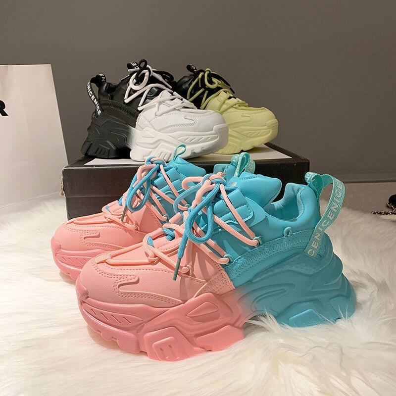 Women's Colorful Sequin Platform Shoes Lace-Up Sneakers $79.90 Dana Fashion Color: Blue pink Size: 35 Women's shoes Overview: Unique design, stylish and beautiful. Good material, comfortable feet. A variety of colors, any choice. Specification: Upper mate