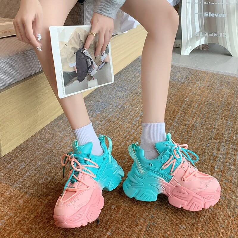 Women's Colorful Sequin Platform Shoes Lace-Up Sneakers $79.90 Dana Fashion Color: Blue pink Size: 35 Women's shoes Overview: Unique design, stylish and beautiful. Good material, comfortable feet. A variety of colors, any choice. Specification: Upper mate