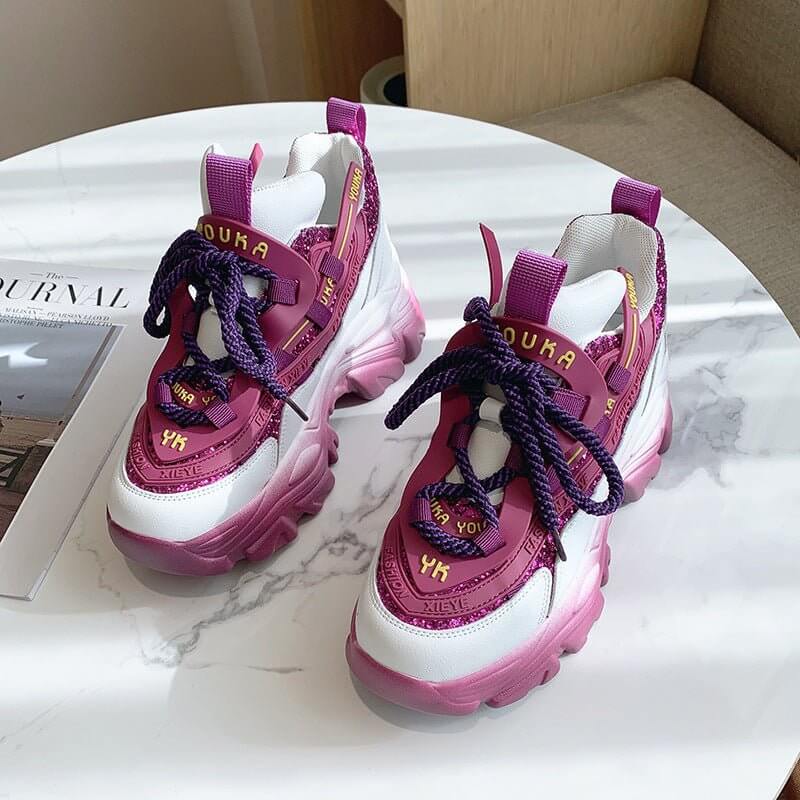 Women's Colorful Sequin Platform Shoes Lace-Up Sneakers $79.90 Dana Fashion Color: Rose Red Size: 35 Women's shoes Overview: Unique design, stylish and beautiful. Good material, comfortable feet. A variety of colors, any choice. Specification: Upper mater