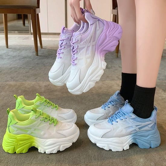 Women's Colorful Sequin Platform Shoes Lace-Up Sneakers $79.90 Dana Fashion Color: Blue pink Size: 35 Women's shoes Overview: Unique design, stylish and beautiful. Good material, comfortable feet. A variety of colors, any choice. Specification: Upper mate