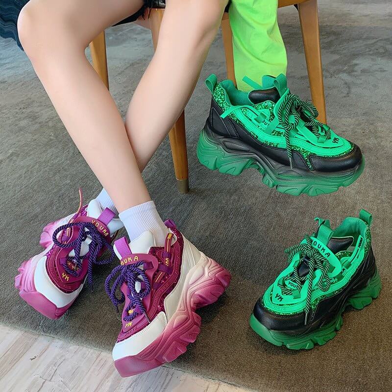 Women's Colorful Sequin Platform Shoes Lace-Up Sneakers $79.90 Dana Fashion Color: Blue pink Size: 35 Women's shoes Overview: Unique design, stylish and beautiful. Good material, comfortable feet. A variety of colors, any choice. Specification: Upper mate