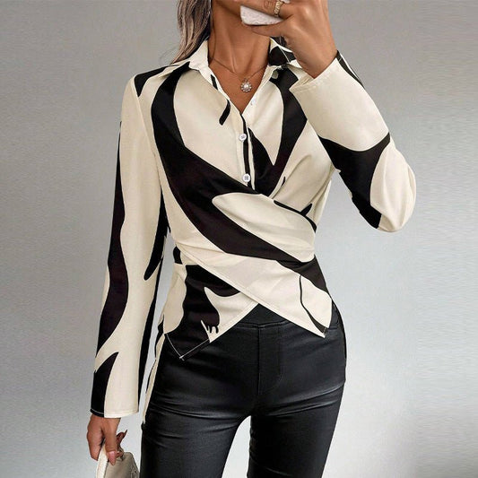Women's Contrast Color Cross Tied Long Sleeves ShirtDana FashionDana FashionWomen's Contrast Color Cross Tied Long Sleeves Shirt