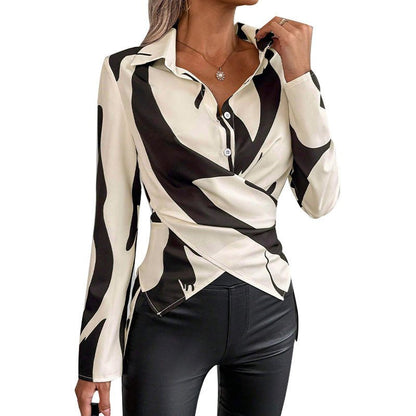 Women's Contrast Color Cross Tied Long Sleeves ShirtDana FashionDana FashionWomen's Contrast Color Cross Tied Long Sleeves Shirt