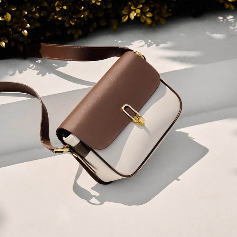 Women's Crossbody Leather Shoulder Bag $145.00 Dana Fashion Color: Beige And Coffee Size: 23x9x16CM Women's Bags Product information: Color: brown, black, beige and apricot, beige and coffee Outer bag type: Sandwich pocket Leather features: two-layer cowh