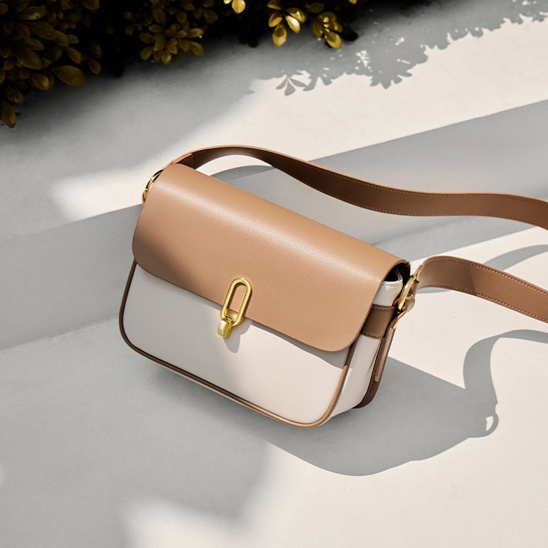 Women's Crossbody Leather Shoulder Bag $145.00 Dana Fashion Color: Beige And Apricot Size: 23x9x16CM Women's Bags Product information: Color: brown, black, beige and apricot, beige and coffee Outer bag type: Sandwich pocket Leather features: two-layer cow