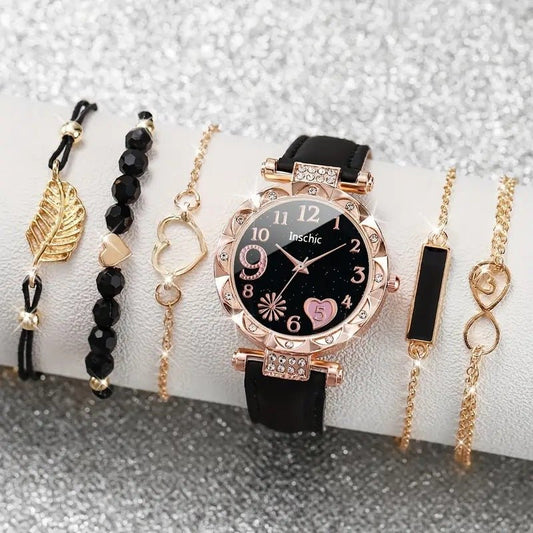 Women's Diamond Dial Belt Quartz Watch Beaded Bracelet Suit $19.00 Dana Fashion Color: Style 1 Women's Accessories Product information: Color: Style 1, Style 2 Thickness: 8mm Packing specification: paper box Applicable people: Female Style: Fashion Import