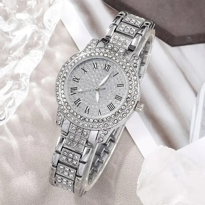 Women's Diamond Fashion Roman Quartz Watch Five-piece Set $33.28 Dana Fashion Color: Golden Suit Women's Accessories Product information: Color: silver suit (without gift box), golden suit (without gift box), rose gold set (without gift box), Thickness: 9