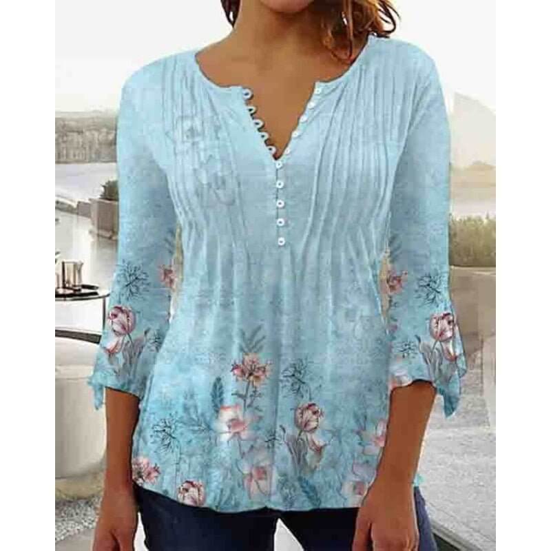 Women's Digital Printing V-neck Long-t-shirt $32.20 Dana Fashion Color: Q3WTXBA70OP013001 Size: L Women's clothing Product information: Sleeve type: regular sleeve Main fabric composition: Polyester Fiber Size: S,M,L Version: Loose Style type: fresh and s