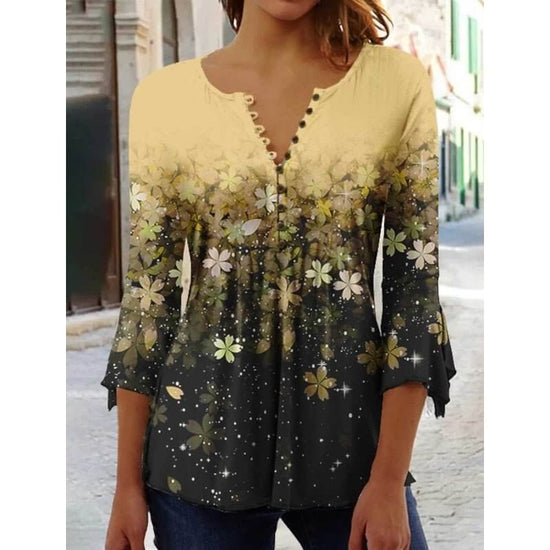 Women's Digital Printing V-neck Long-t-shirt $32.20 Dana Fashion Color: Q3WTXBA70OP030701 Size: L Women's clothing Product information: Sleeve type: regular sleeve Main fabric composition: Polyester Fiber Size: S,M,L Version: Loose Style type: fresh and s