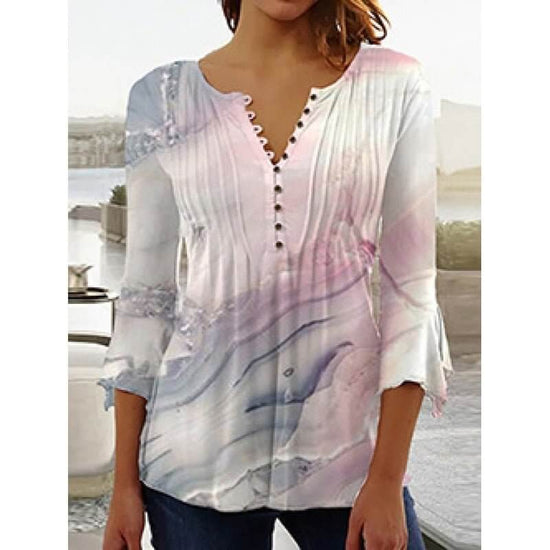 Women's Digital Printing V-neck Long-t-shirt $32.20 Dana Fashion Color: Q3WTXBA70OP021502 Size: L Women's clothing Product information: Sleeve type: regular sleeve Main fabric composition: Polyester Fiber Size: S,M,L Version: Loose Style type: fresh and s