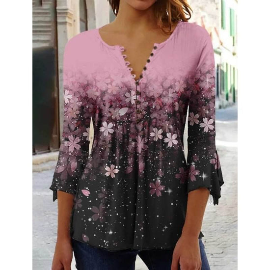 Women's Digital Printing V-neck Long-t-shirt $32.20 Dana Fashion Color: Q3WTXBA70OP030704 Size: L Women's clothing Product information: Sleeve type: regular sleeve Main fabric composition: Polyester Fiber Size: S,M,L Version: Loose Style type: fresh and s