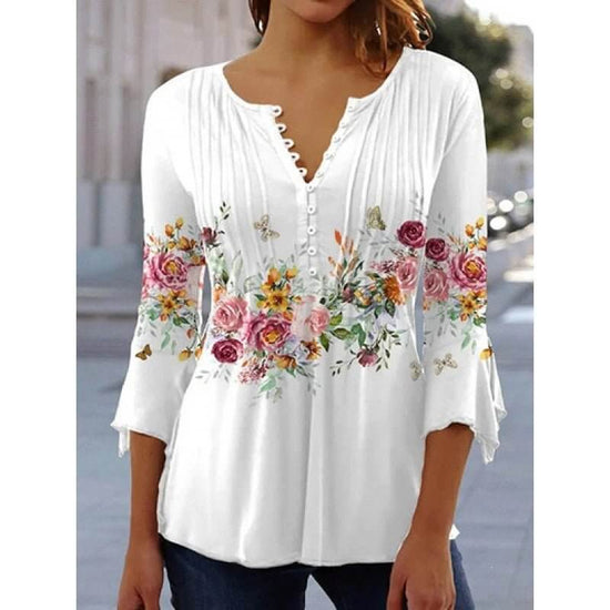 Women's Digital Printing V-neck Long-t-shirt $32.20 Dana Fashion Color: Q3WTXBA70OP021309 Size: L Women's clothing Product information: Sleeve type: regular sleeve Main fabric composition: Polyester Fiber Size: S,M,L Version: Loose Style type: fresh and s