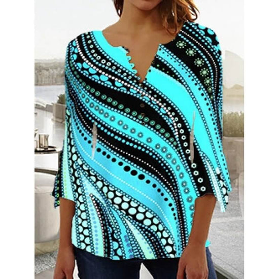 Women's Digital Printing V-neck Long-t-shirt $32.20 Dana Fashion Color: Q3WTXBA70OP022002 Size: L Women's clothing Product information: Sleeve type: regular sleeve Main fabric composition: Polyester Fiber Size: S,M,L Version: Loose Style type: fresh and s