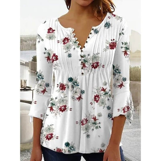 Women's Digital Printing V-neck Long-t-shirt $32.20 Dana Fashion Color: Q3WTXBA70OP042603 Size: L Women's clothing Product information: Sleeve type: regular sleeve Main fabric composition: Polyester Fiber Size: S,M,L Version: Loose Style type: fresh and s